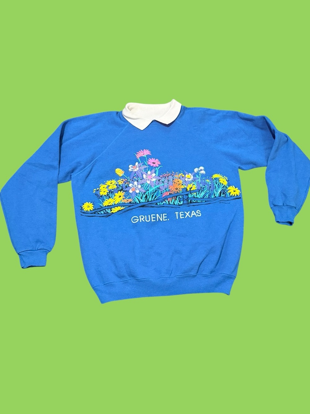 Vintage 1990 Gruene Texas Collared Sweatshirt Puffy Print Double Sided XL